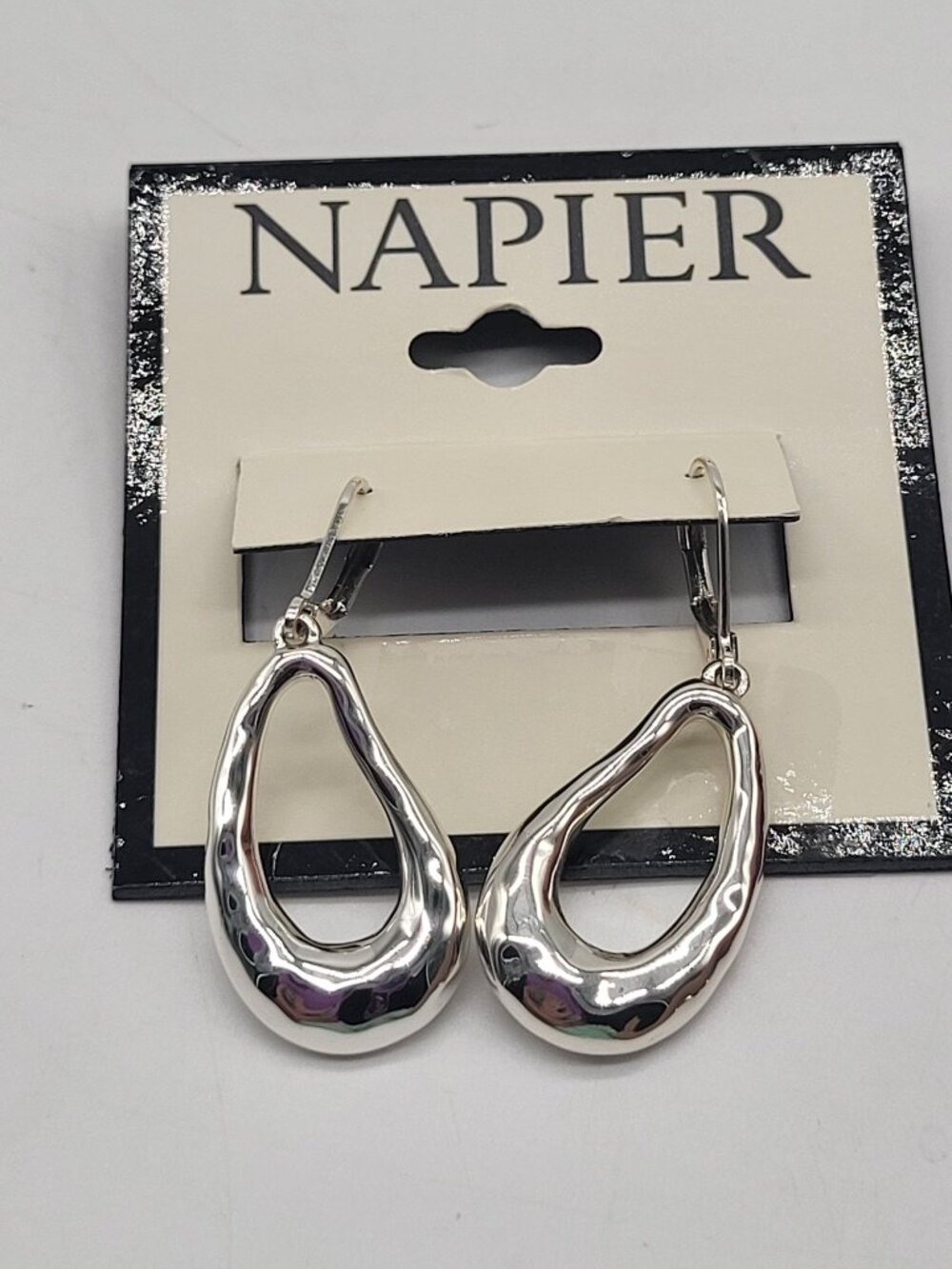 NAPIER Dangle Drop Oval Hammered Textured Earrings Silver Tone - Picture 2 of 5